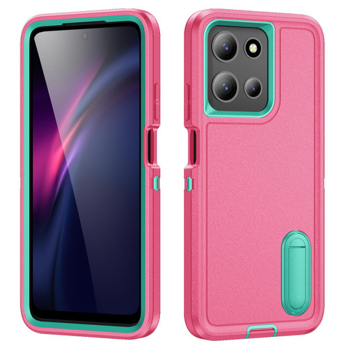 Moto G 2025 Rugged PC + Silicone Phone Case with Holder - Rose Red+Light Green